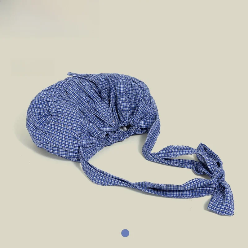 

ZAR FENDEN Retro Blue Plaid Dstring Canvas Bag Women's Summer Large Capaci Commuter Single oulder Crossbody Bag
