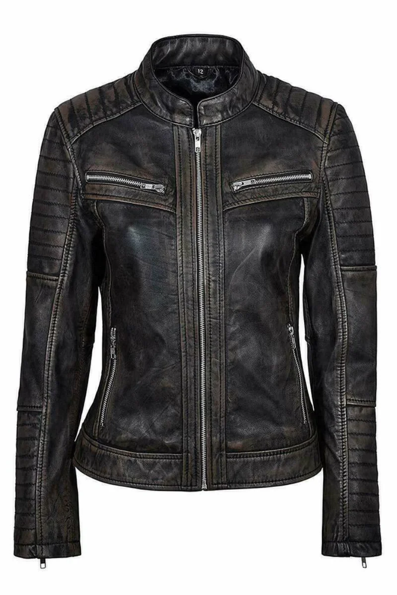 

Women Genuine Lambskin Leather Jacket Black Slim Fit Biker Motorcycle Jacket Genuine Leather Coat