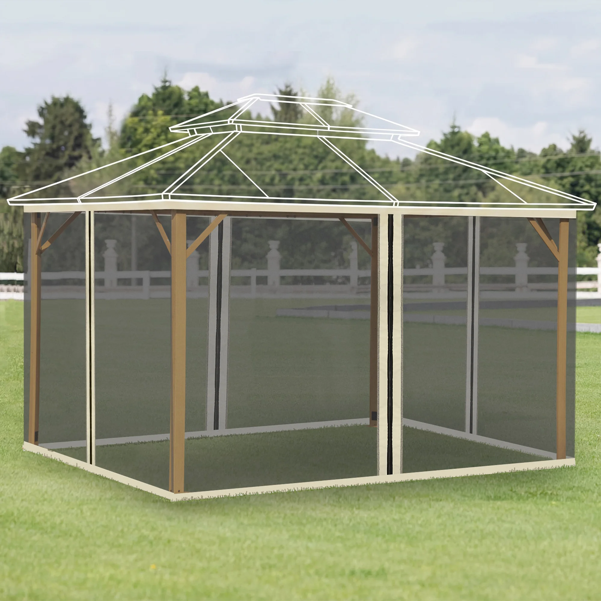 Universal Replacement Mesh Screen Wall for 10' X 13' Gazebo, Beige