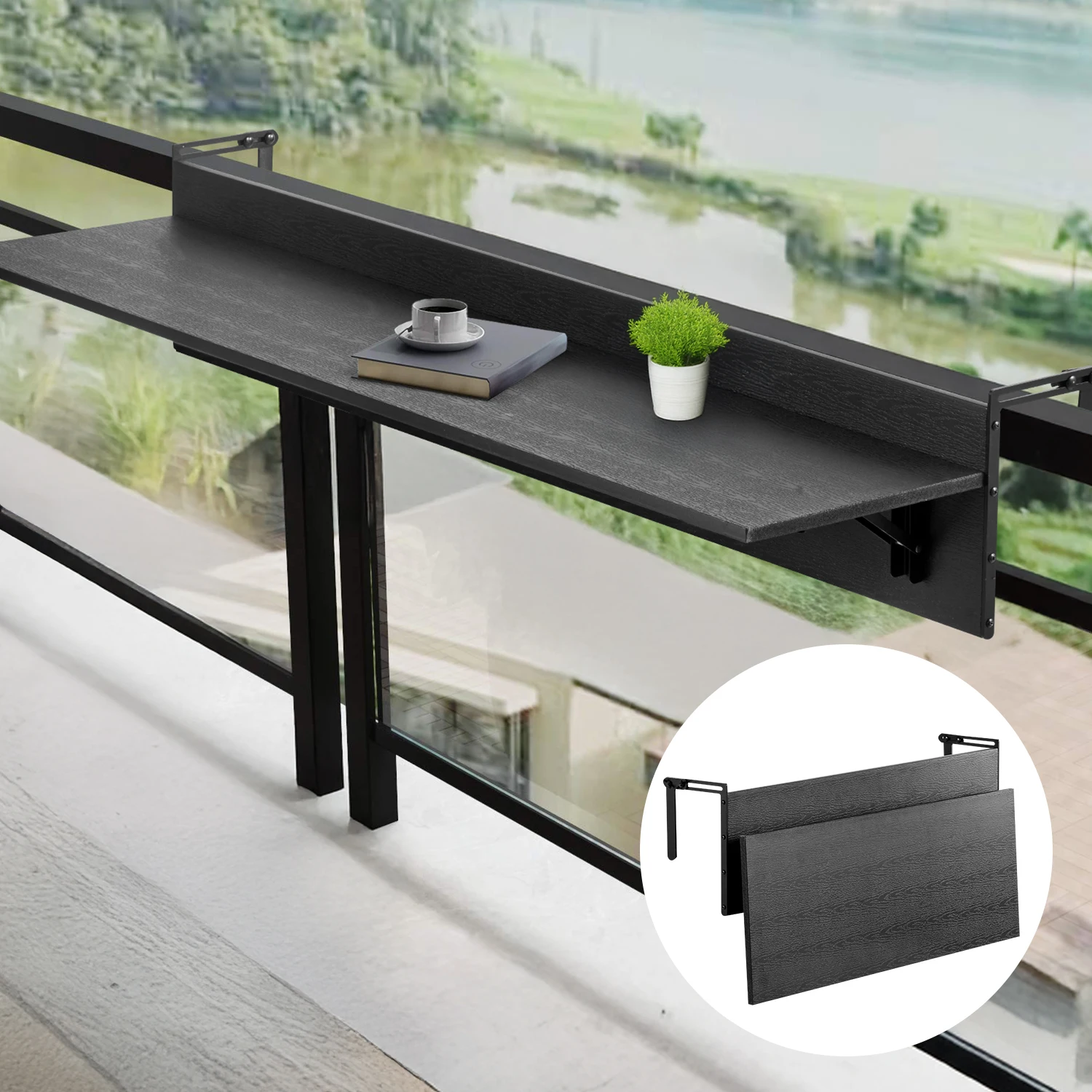 SucceBuy Balkon Hangende Opklapbare Tafel Balkon Leuningtafel Buiten Balkon Bartafel voor Leuningen Serveertafel voor Patio - afbeelding 2
