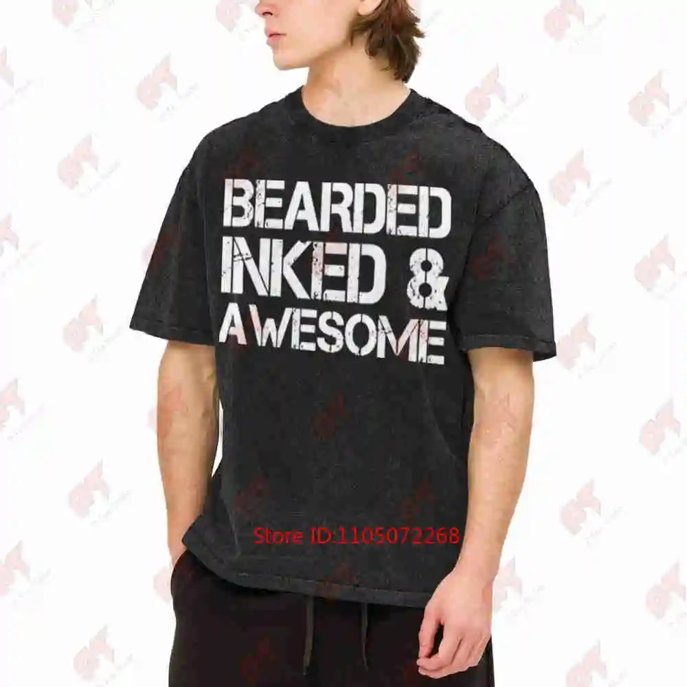 Bearded Inked And Awesome Vintage Washed Tee Pure Cotton T-Shirt