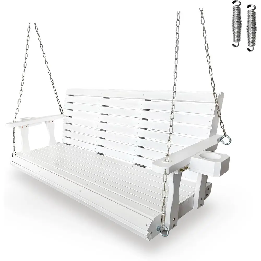 

3-Person High-Back Porch Swing with Cup Holders, 880lbs Capacity, White, Extra Large