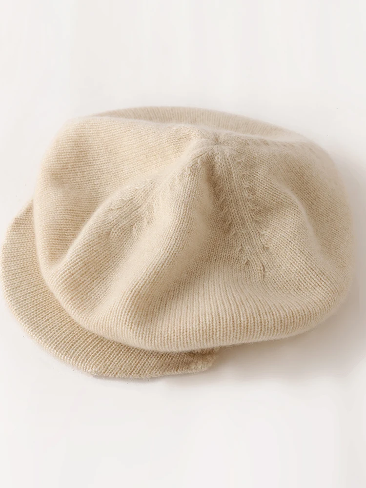 

Daily Hats Autumn Winter Versatile Beret 100% Cashmere Hat Women's Duckbill Cap Flat Cap Knit Double-Layer Warm Outdoor Headgear