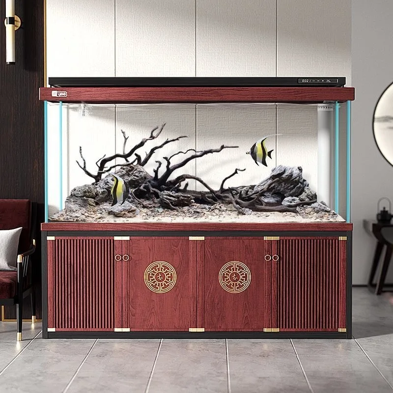 Fish tank living room large and large ultra-white glass aquarium household floor bottom filter 2 meters long fish tank free of w