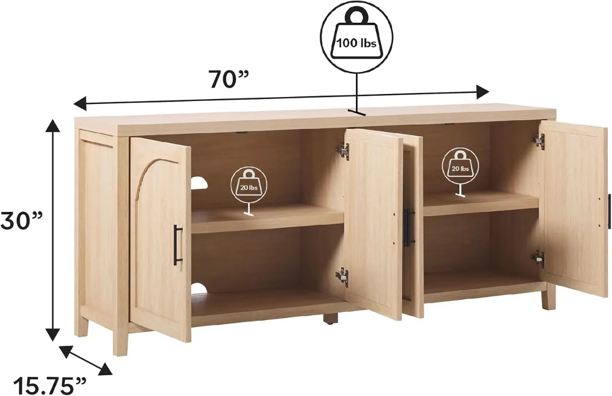 Walker Edison Sasha 4-Door Reeded Sideboard Buffet with Cord Management, 70 Inch