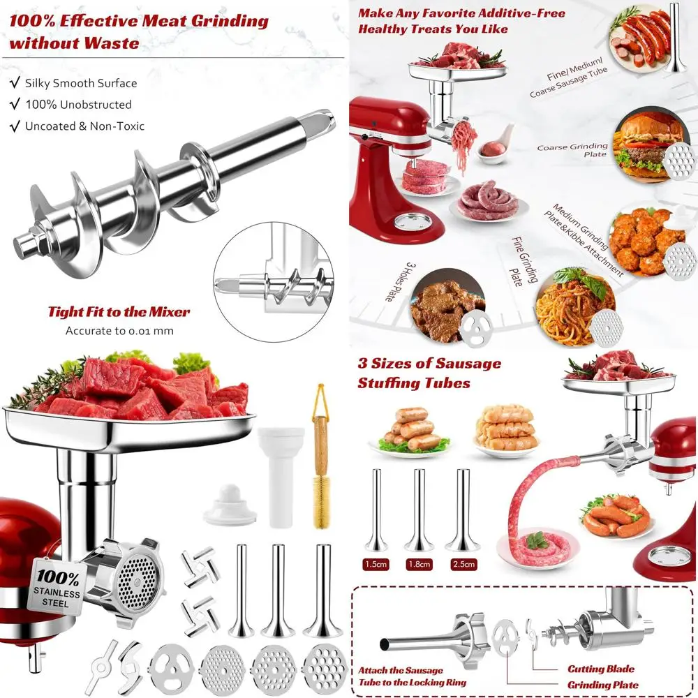 

KitchenAid Mixer Stainless Steel Meat Grinder, 18-Piece Dishwasher Safe Set with Sausage Stuffers & Grinding Plates