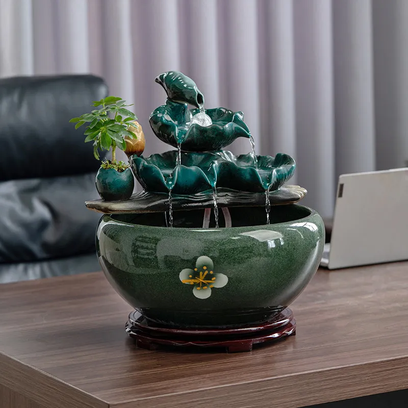 Fortune Water Flow Ceramic Ornament Fish Tank Opening Gift Luxury Decor For Tea Room Living Room Office Reception Desk
