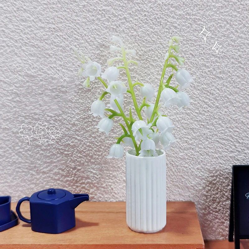 1Pc Dollhouse Miniature Pot Plant Model 1/12 Mini Simulation Lily Of The Valley Green Tree Potted Doll House Decor Accessories