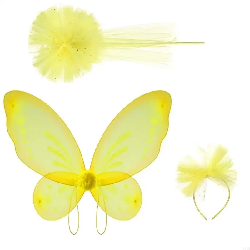 N5KB 어린이 할로윈 날개 의상 머리띠와 여자 크리스마스 생일 지팡이