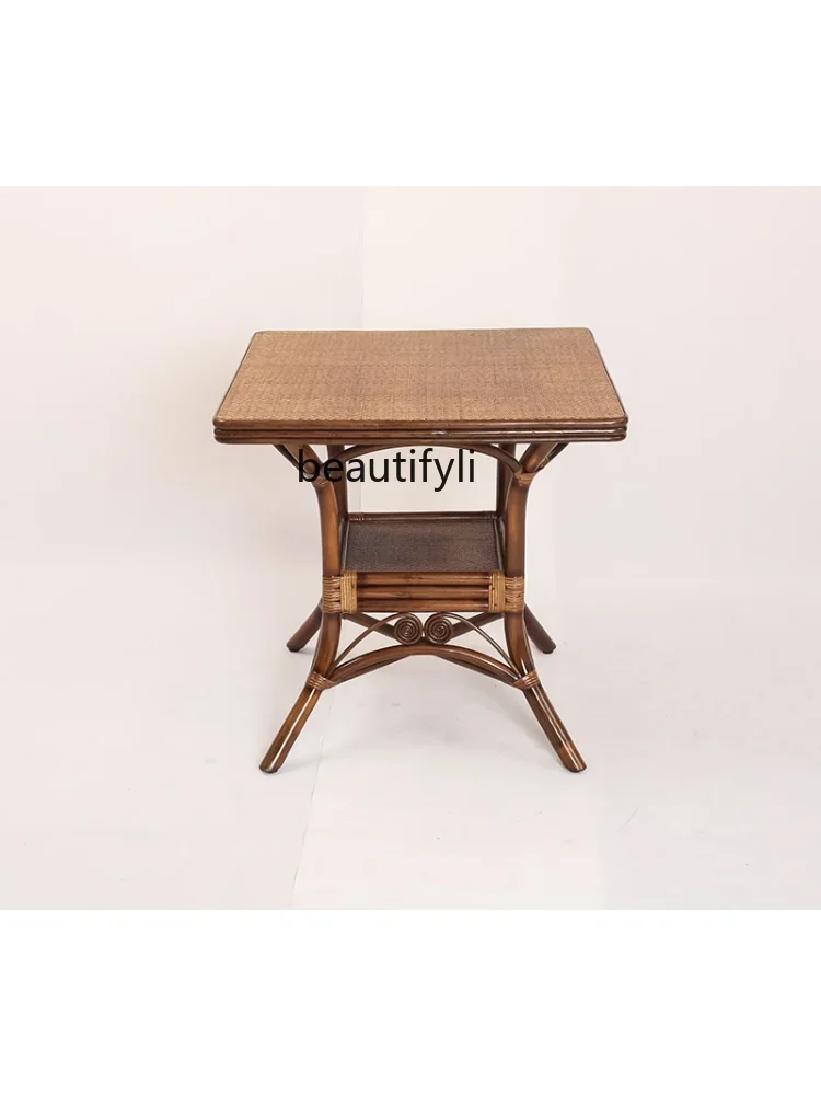 Rattan Woven Square Dining Tables and Chairs Set Modern Household Dark Natural Real Rattan Furniture kitchen table