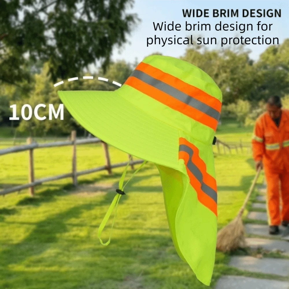 Adjustable Design Reflective Sun Hat UV Protection Large Brim Anti-UV Bucket Hat Neck Shawl Sun Protection view 2