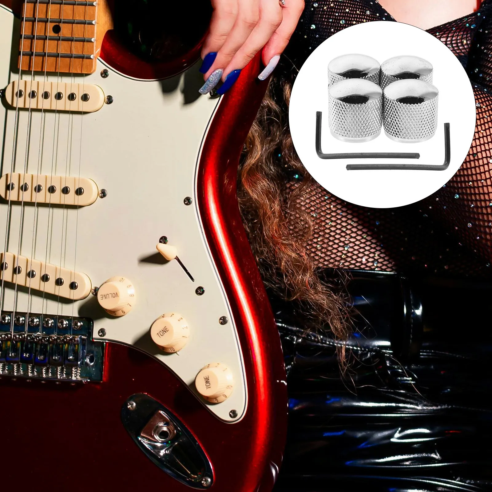 

4Pcs Chrome Metal Dome Knobs Electric Guitar Control Potentiometer Volume Tone Replacement Bass Accessories Guitar String Knob