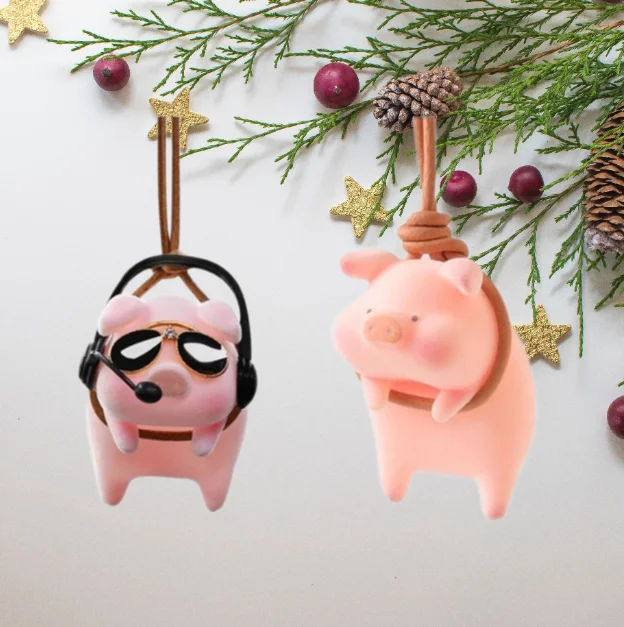 A cute cartoon pig car decoration. It is a creative item for female car center consoles and is used as a car interior decoration