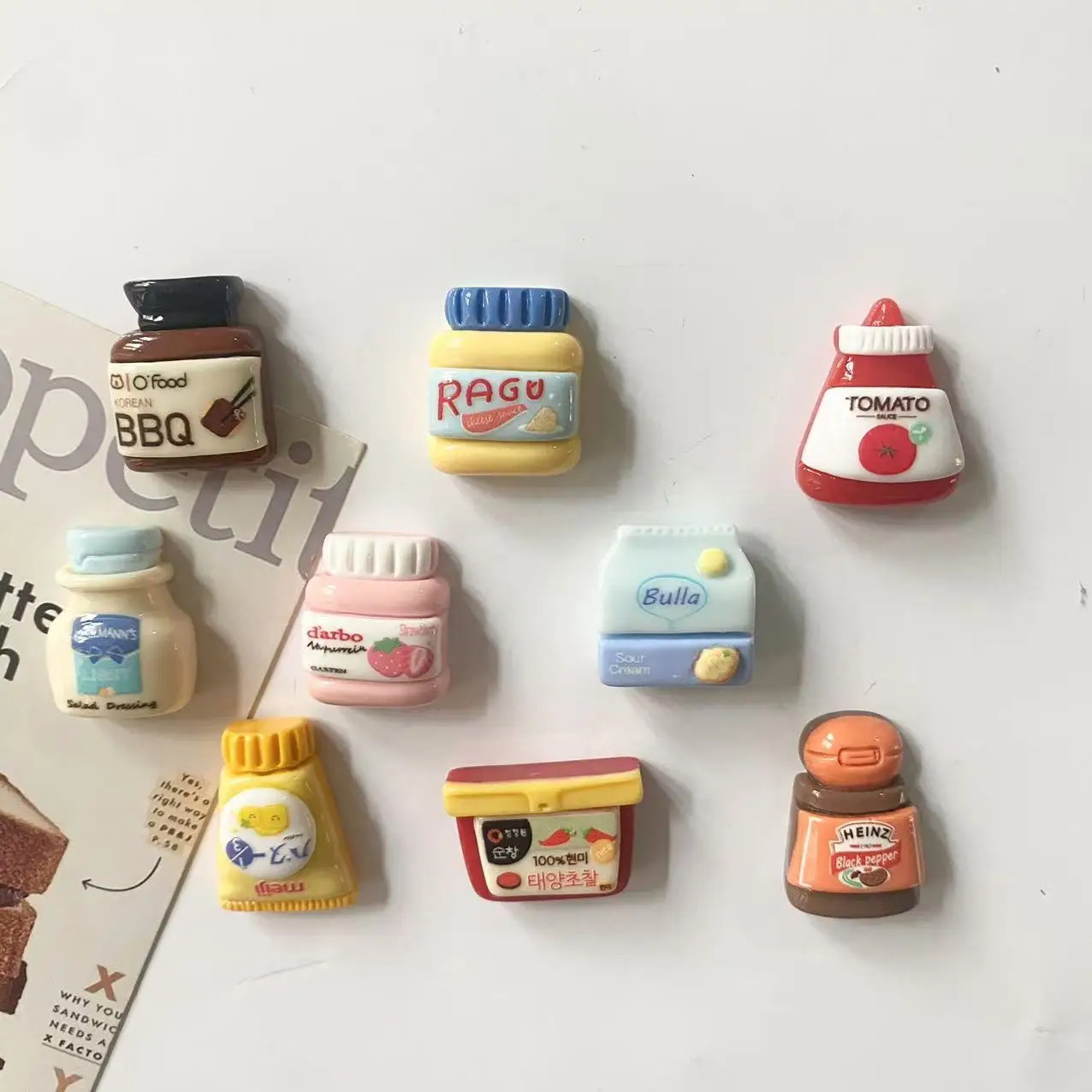 9Pcs Mini Simulation Cans Ketchup Resin Fridge Magnets Home Decor Magnets Cute Magnets