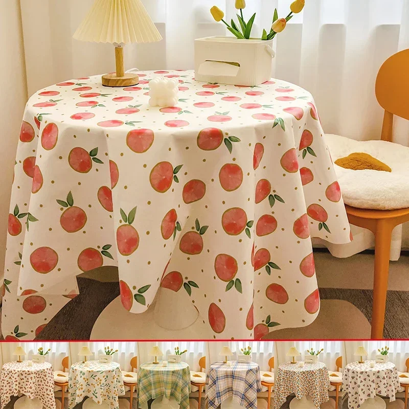 Round Tablecloth Cherry orange plaid pattern Table Cloth Decorative Table Cover Indoor Holiday Home Christmas Party Picnic