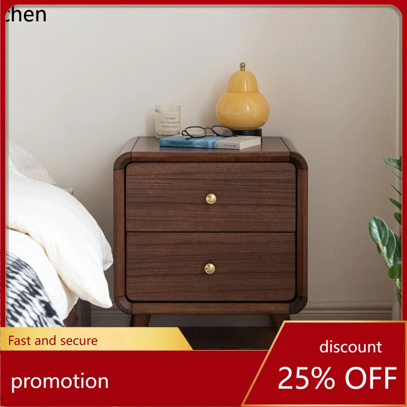 

YFY Black Walnut Solid Wood Bedside Table Chinese Minimalist Bedroom Storage Cabinet Simple Modern Bedside Cabinet Two-Drawer