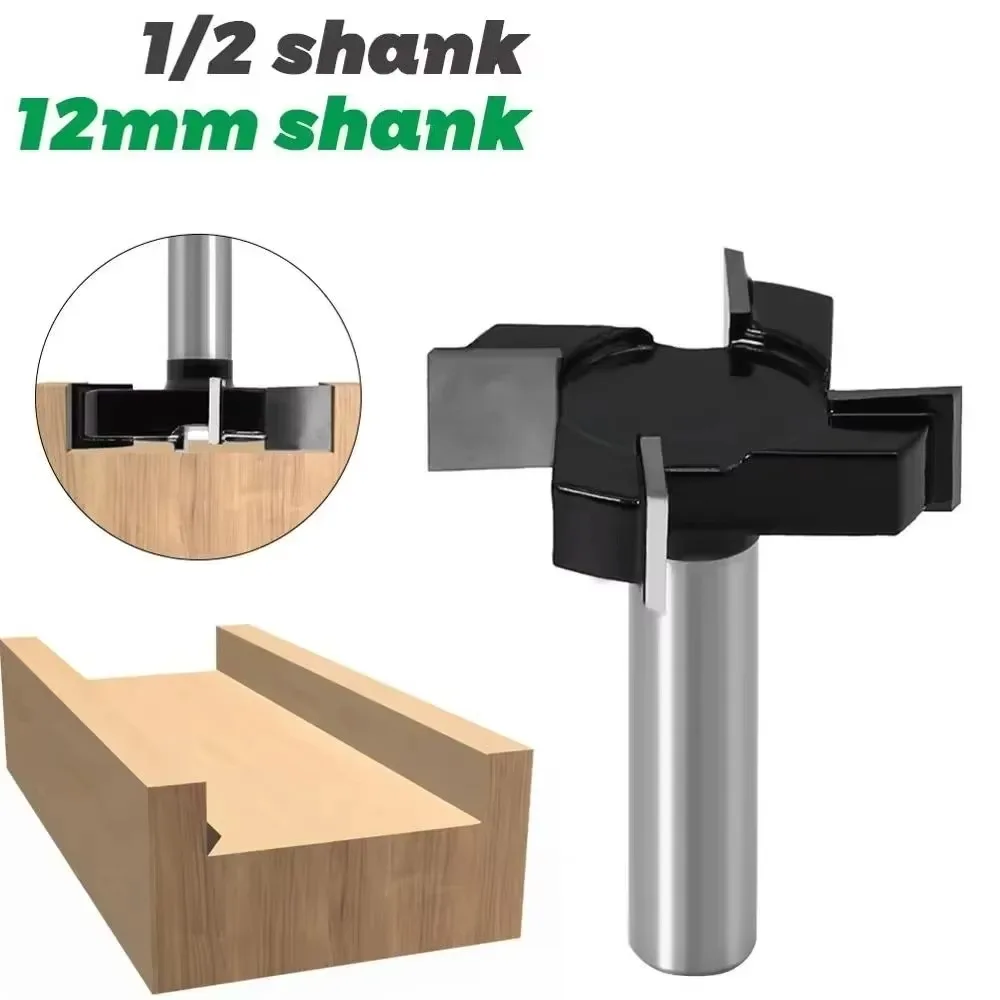 

1PC 1/2" 12.7MM 12MM Shank Milling Cutter Wood Carving 4 Edge T Type Slotting Cutter Router Bits For Woodwork Woodworking Tool