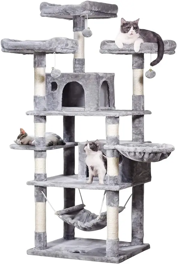 

Large Cat Tree 68 inch, Sisal Scratching Posts, 3 Cozy Preches, 2 Condo Tower with Hammocks, Activity for