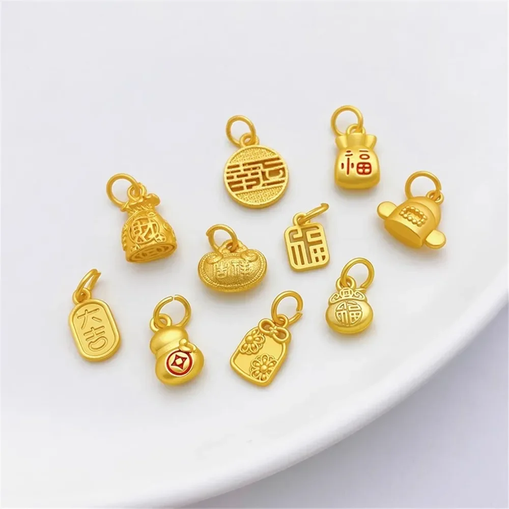 Colgante de sombrero de lingote de dinero de cobre y oro antiguo, Material pequeño hecho a mano para collar y pulsera Diy