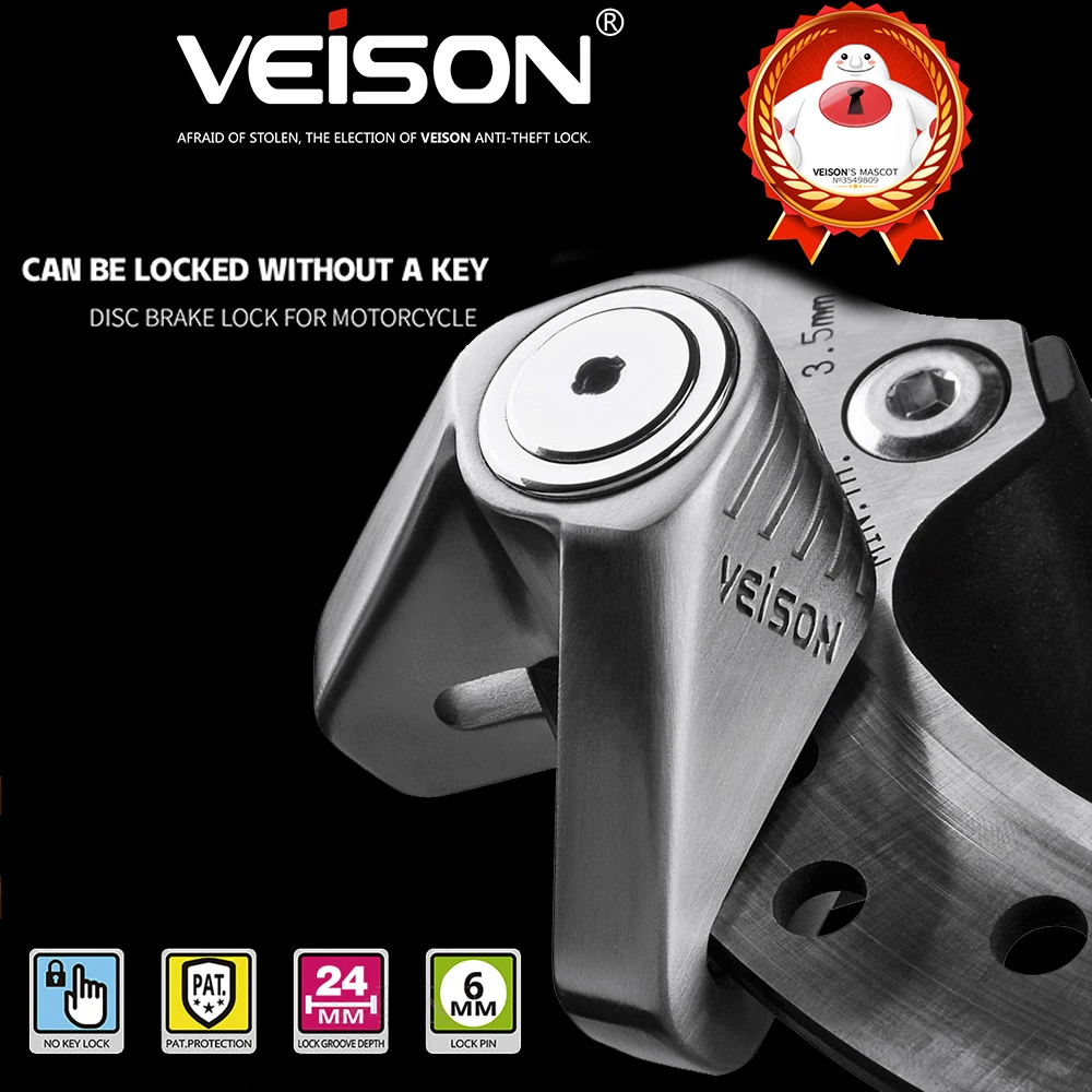 VEISON Motorcycle Disc Brake Lock Padlock for scooter Yamaha Honda Suzuki Kawasaki gts250 Benelli Husqvarna KTM BMW Bicycle