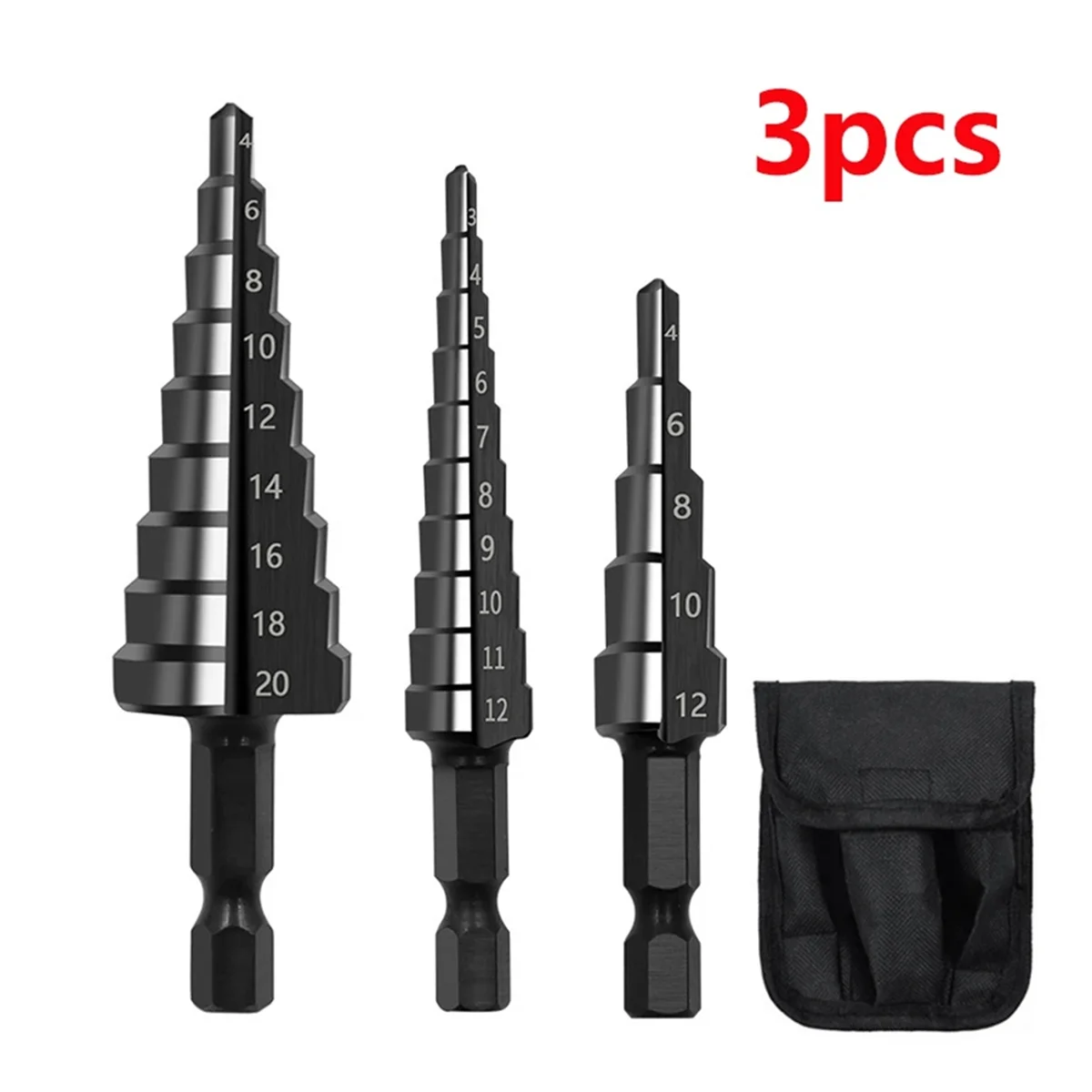 3pcs 3-12mm 4-12mm 4-20mm HSS Straight Groove Step Drill Bit Set Wood Metal Hole Cutter Core Drill Bit Set