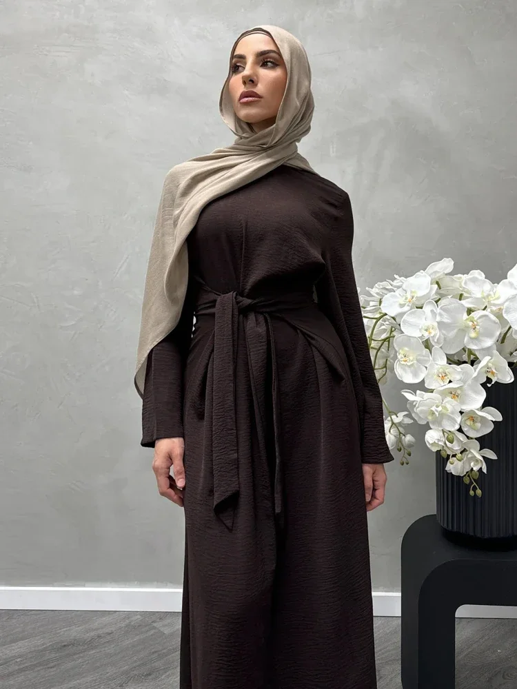 

MusliM Eid Платье Женщины Абая Рамадан Марокко Дубай Абая Кафтан Ислам Vestidos Арабский Длинный Халат Ид Джалабия Платья На Шнуровке 2025