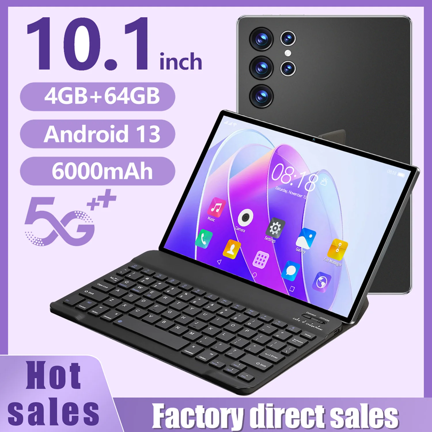 

Новый улучшенный планшет Android 10.1 дюйма, 8-ядерный процессор, 4 ГБ ОЗУ + 64 ГБ ПЗУ, с функцией звонков, Wi-Fi, Google Play, в комплекте с клавиатурой-чехлом
