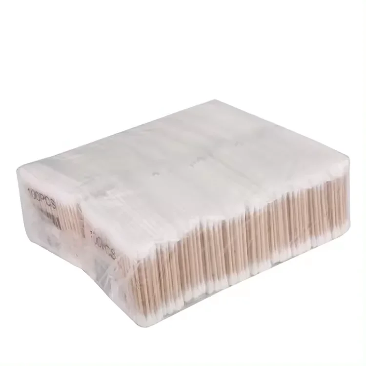 Hoge Kwaliteit 100Pcs Houten Bamboe Wattenstaafjes Wegwerp Biologisch Afbreekbaar Katoen Sticks Baby Oor Wattenstaafjes Q Tips Wattenstaafjes