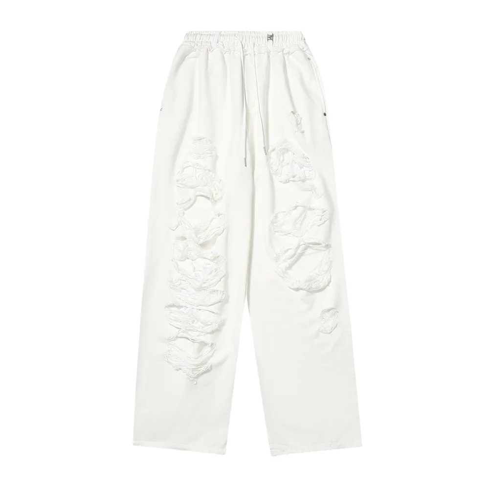 Trendy Distressed Sweatpants Women Casual Loose Cotton Trousers Hip Hop Style Streetwear Fashion Wide Leg Jogger Pants Apparel