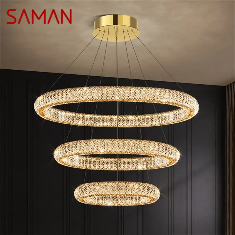 

SAMAN Modern Pendant Lamp Crystal Round Rings LED Luxury Fixtures Decorative Chandelier For Home Living Room Bedroom