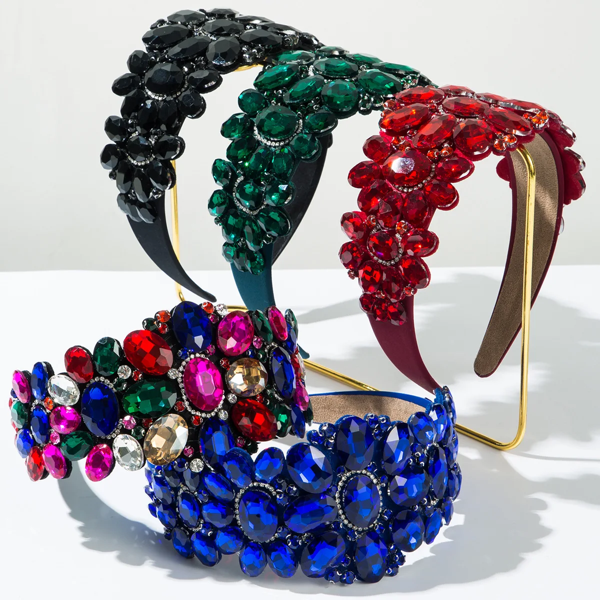 

Fashion Baroque wide edge glass diamond headband women's heavy industry full diamond super flash retro luxury ball hair accessor