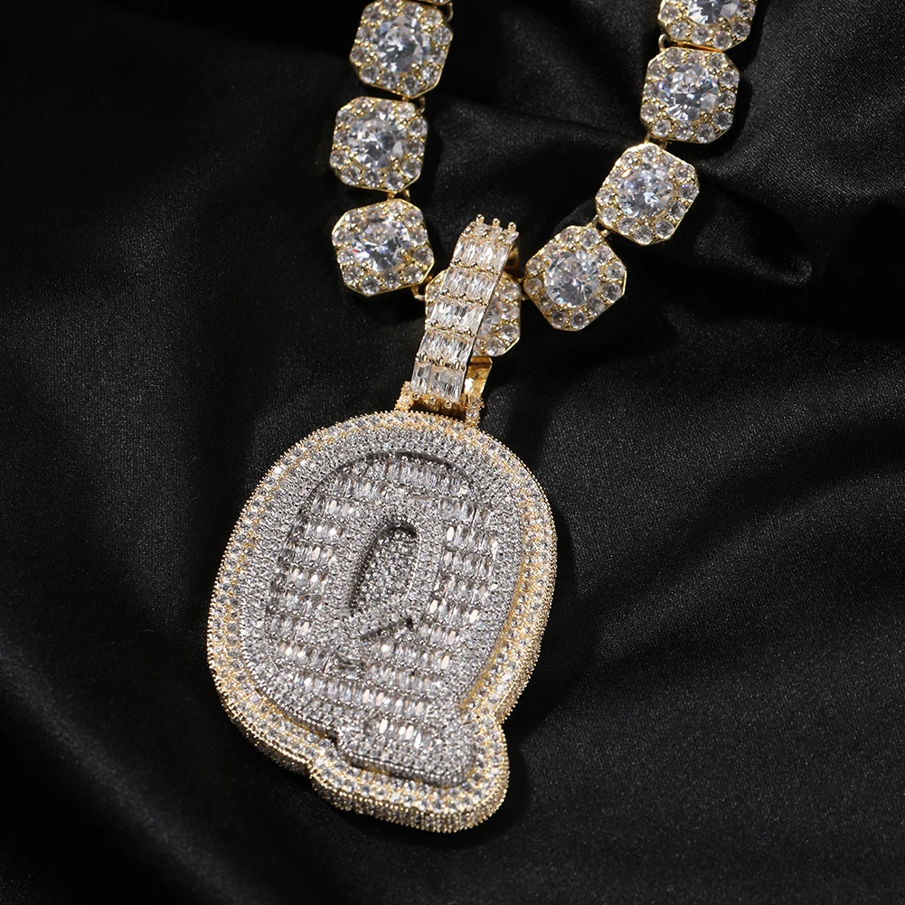 THE BLING KING Big Baguettecz Initial Letter A-Z Micro Paved Out Two Tone 5A Cubic Zirconia Charm Necklace Hiphop Jewelry