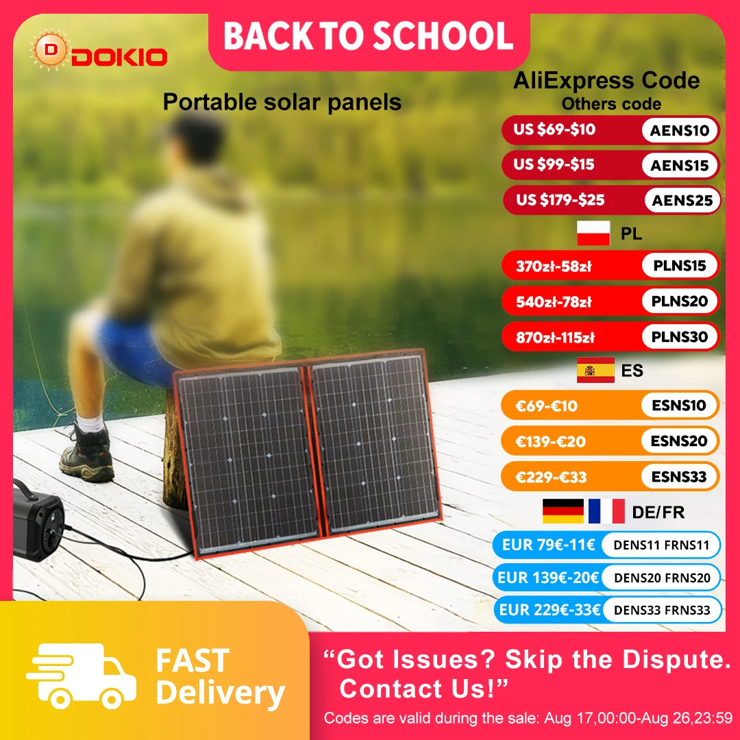Dokio 18V 100W-300W Flexibles, faltbares Solarpanel mit 12V-Controller, tragbares Solarpanel für Camping/Reisen/Wohnmobil