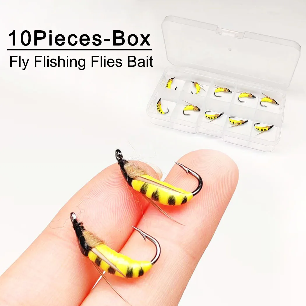 Fliegenfischen-Fliegen, 10 Stück/Box, künstlicher Trockenfliegenköder, gelber Motten-Nymphen-Köder zum Fangen von Fischen wie Forelle/Barsch/Barsch/Karpfen