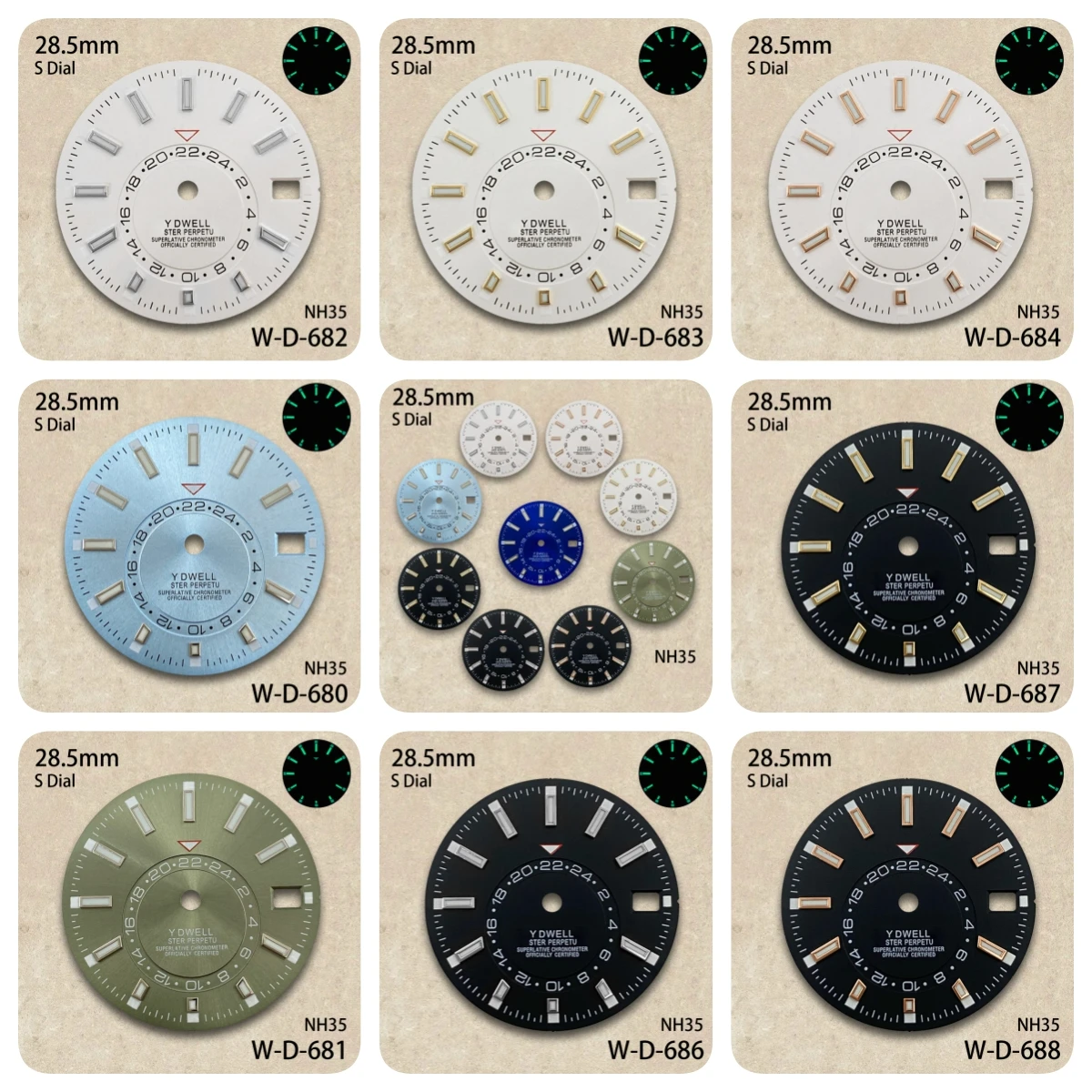 

28.5mm S Logo New Sunburst Dial Fit NH35/NH36/4R/7S Japanese Movement Green Luminous High-Quality Watch Modification Accessories
