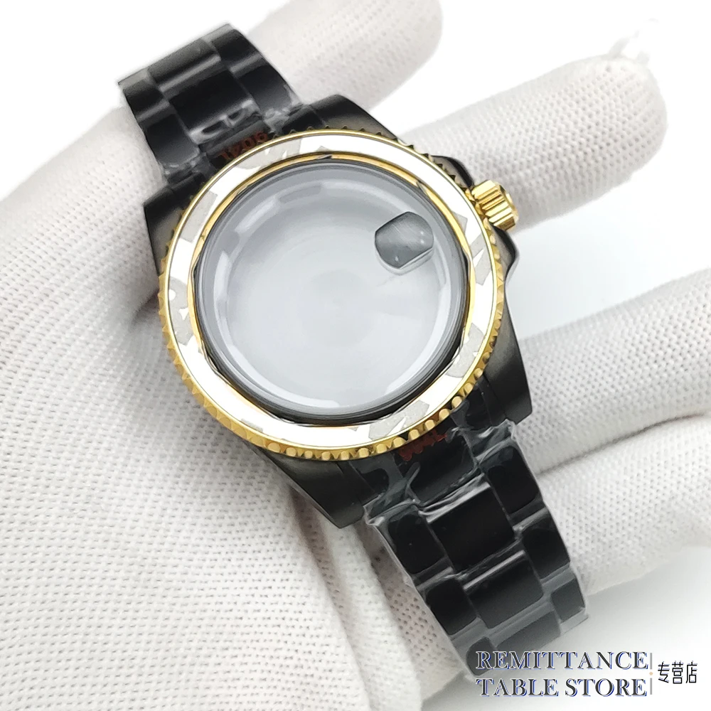 Watch Case 40mm Water Resistant All Black Gold Case Stainless Steel Scratch Resistant Sapphire Glass For NH35 NH36 8205 8215