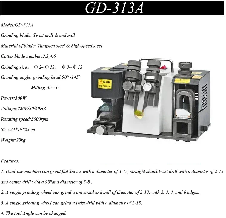 

Electric Milling Cutter Grinder 220V 5000rpm Drilling & Milling Grinding Machine Grinding Bit Milling Cutter GD-313A