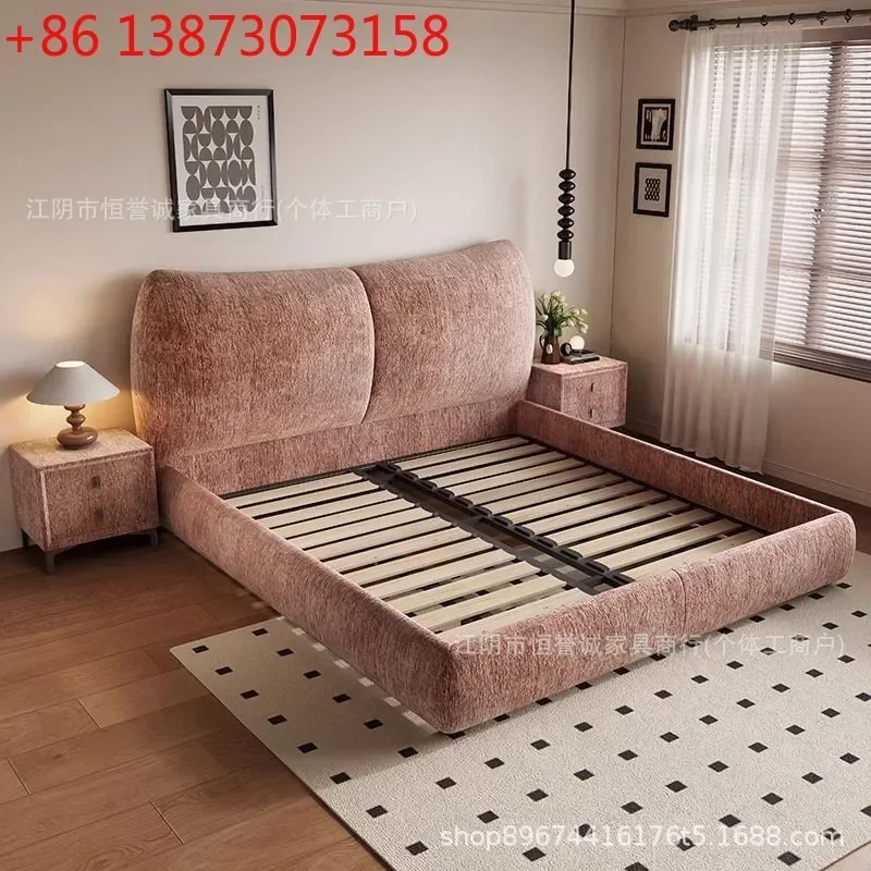 New Italian chenille flannel petals modern simple master bedroom fabric bed
