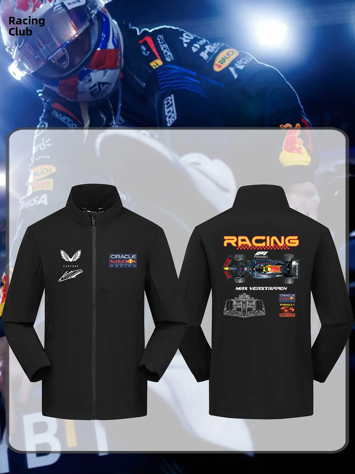 Verstappen F Driver T Jaet Red Formula Racing Bull Signature a prueba de viento cuello alto Otoño Invierno hombres Casual Sle