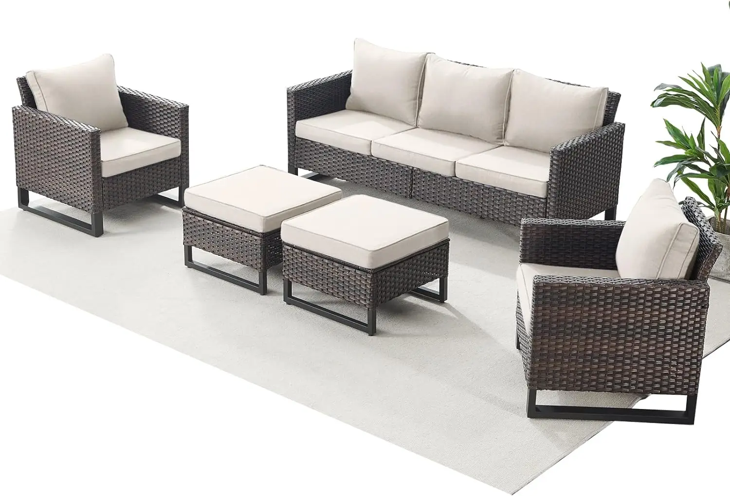 

Outdoor Patio Furniture Sofa Set - 5 Piece Wicker Conversation Sets,PE Rattan Sectional Set with Sofa,Armrest Chairs &Ottomans