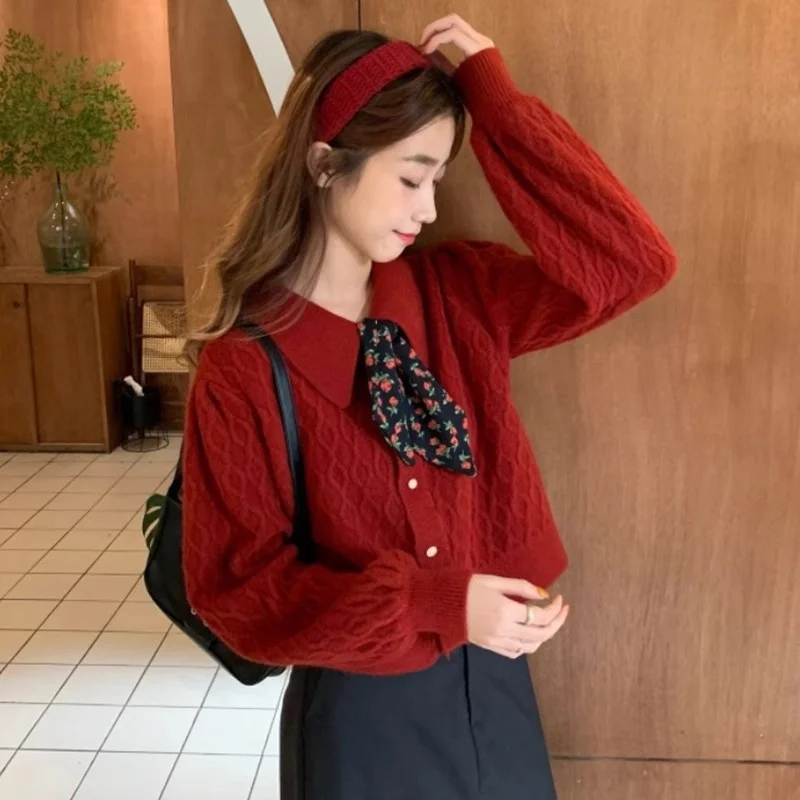 

Cisas Theme ort Knitted Collar Sweater Doll Collar Design Women's Warm Fing Outerwear Spring Autumn Winter New ...