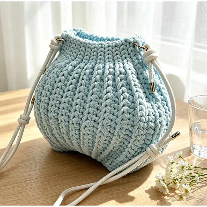 Handgefertigte Gestrickte Garn-Umhängetasche, Vielseitige Einfarbige Messenger-Tasche für Damen, Leichte Weiche Gewebte Schultertasche – Detail 3