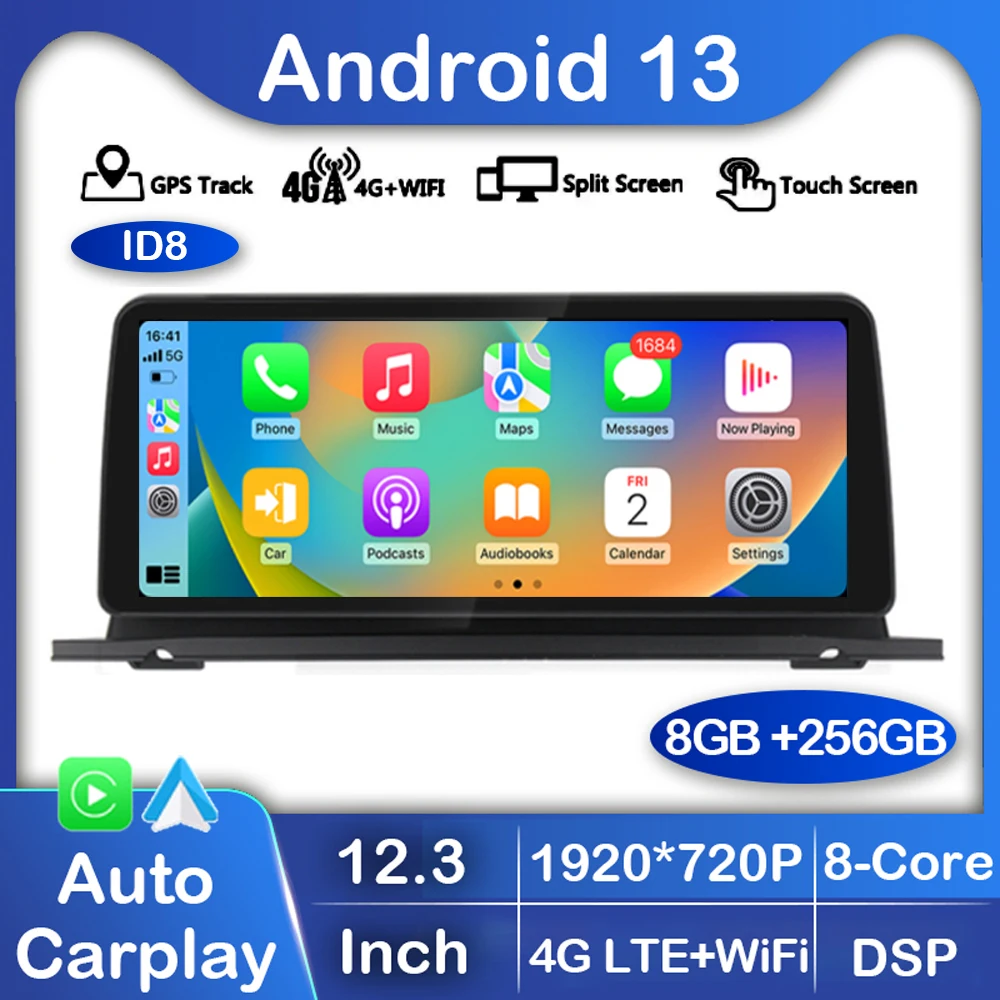 

12.3" Android 13 ID8 8G+256G Car Multimedia Player For BMW 5 GT Series F07 2009-2018 Auto Radio Head unit Stereo GPS 360 Camera