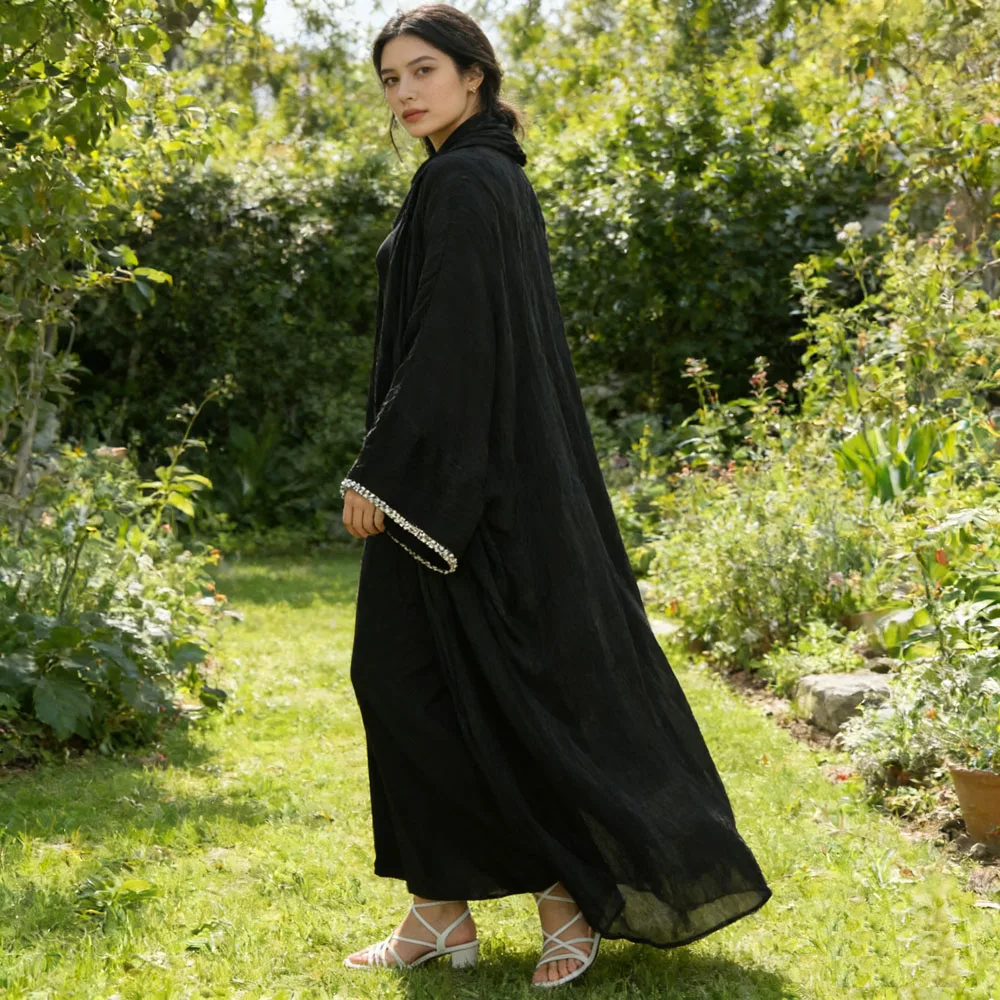 

Eid Djellaba Open Abaya for Women Dubai Kaftan Muslim Modest Kimono Cardigan Jalabiya Kebaya Islamic Long Robe Femme Musulmane