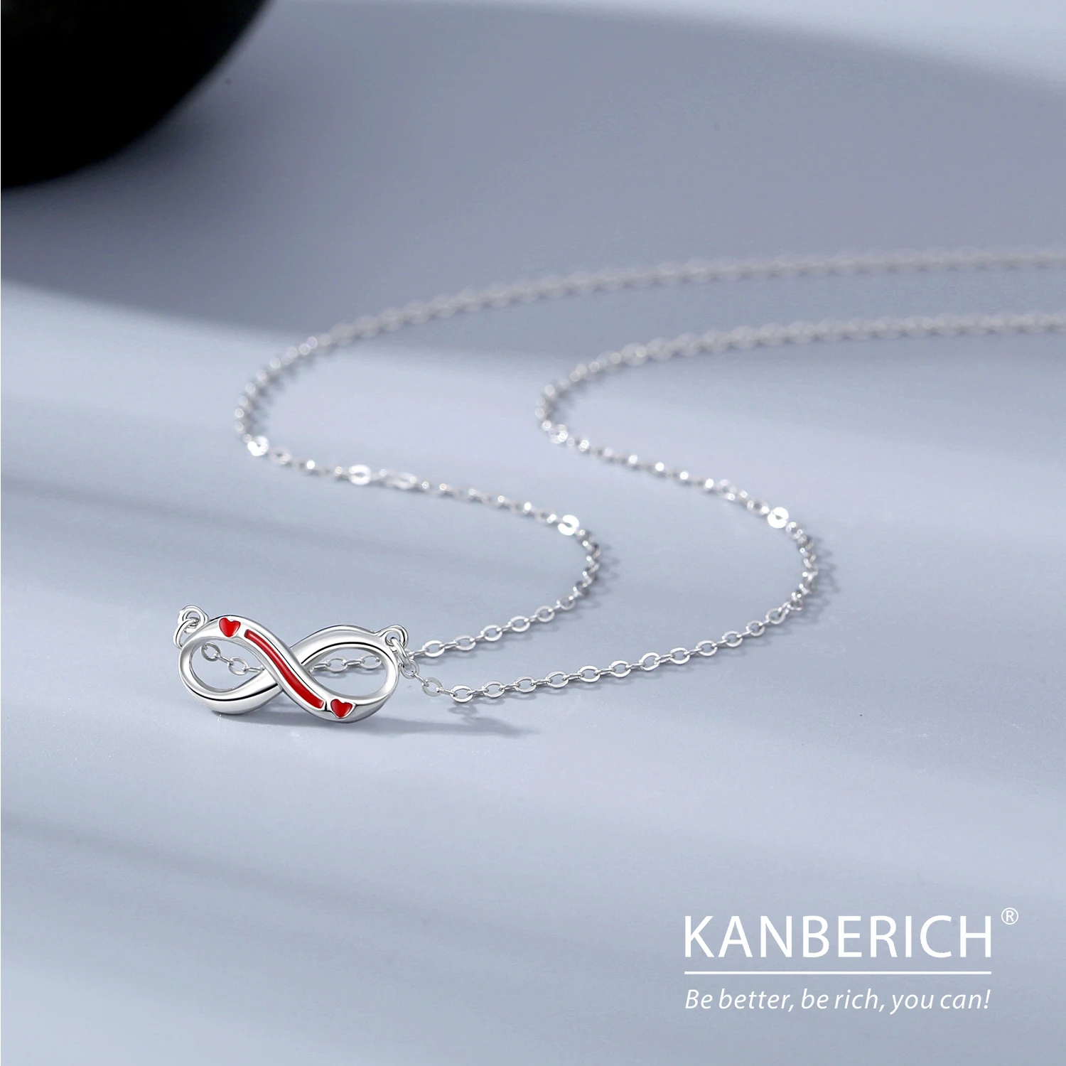 Kanberich S925 Real Sterling Silver Cubic Zirconia Red Heart Forever Love Couple Pendant Clavicle Chain Necklace