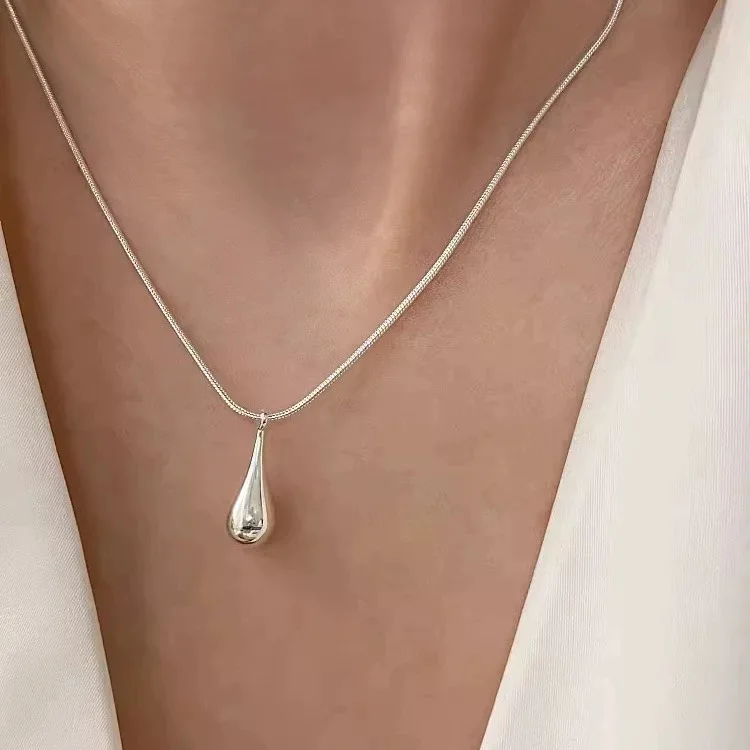 S925 Sterling Silver Necklace For Women Waterdrop Shape Fashion Minimalist Pendant Necklace Cute Charm Necklace Birthday Gift