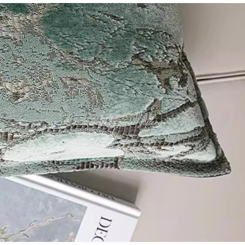 GUVINCI Turquoise Teal Cut Velvet Pillow Covers Lapis Blue And Green Soft And Elegant Luxury Cushion Case For Sofa Couch Bedroom view 3