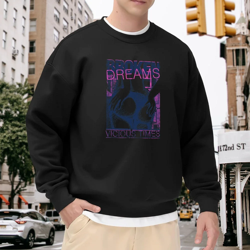 

Men's Black Crew Neck Loose Sweatshirt, Street Fashion Letter Print Top, Everyday Casual Versatile Pullover, Comfortable, Soft, and Stylish Item