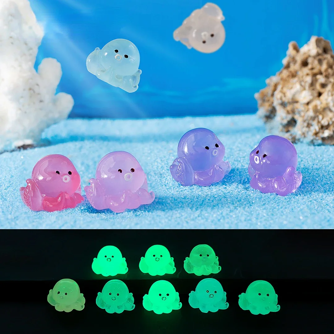 10/20/50Pcs Mini Octopus Luminous Ornament Miniature Figures Tiny Octopus Micro Fairy Garden Landscape Fairy Garden Home Decor