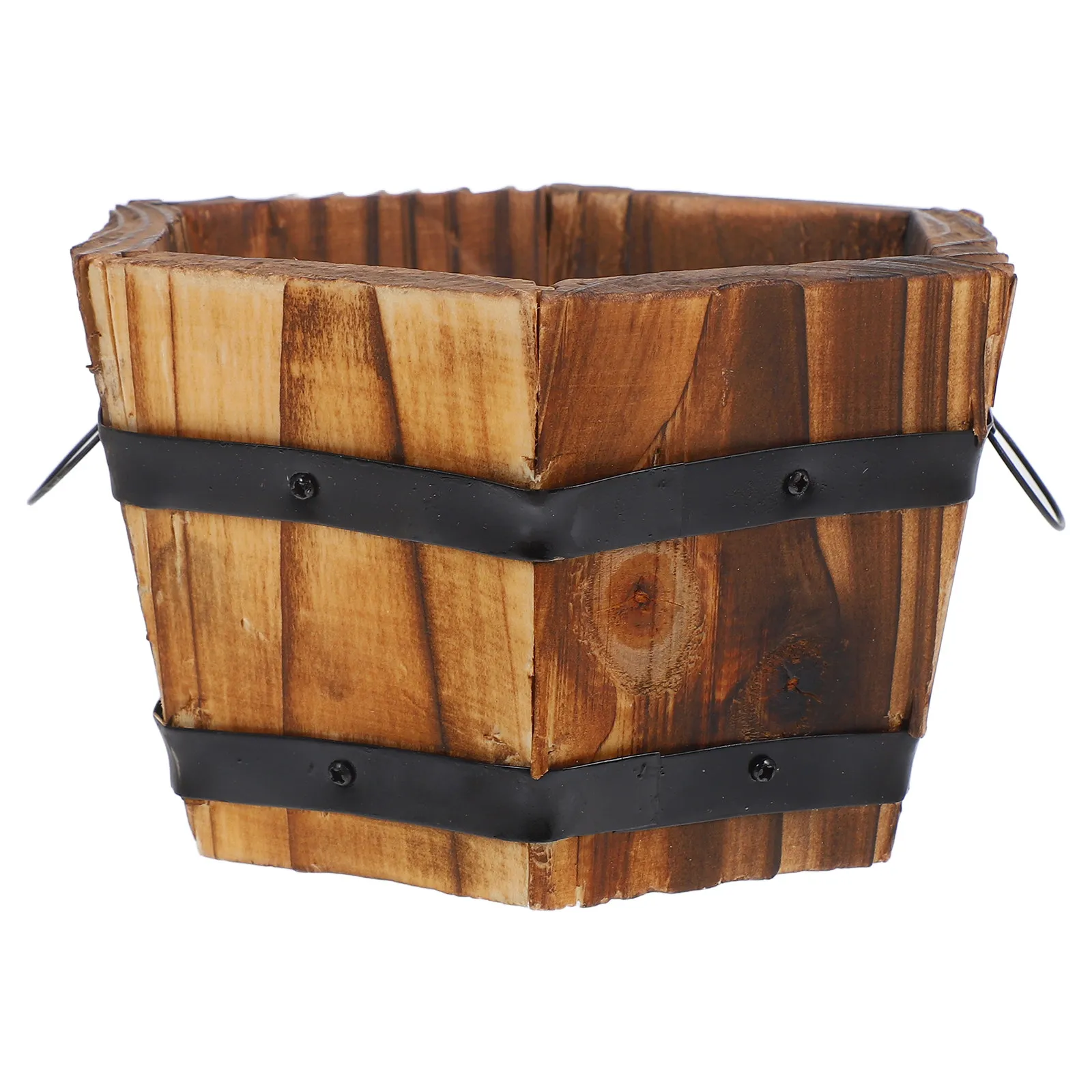 Rustic Solid Wood Flower Pot Barrel Small Wooden Flower Box Succulent Planter Balcony Garden Decor Wooden Bucket Barrel